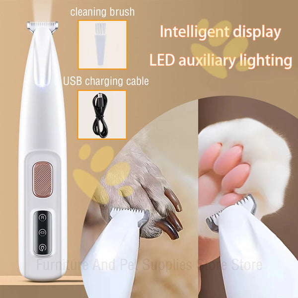 New Dog Paw Trimmer with LED Light - Waterproof Pet Hair Clippers