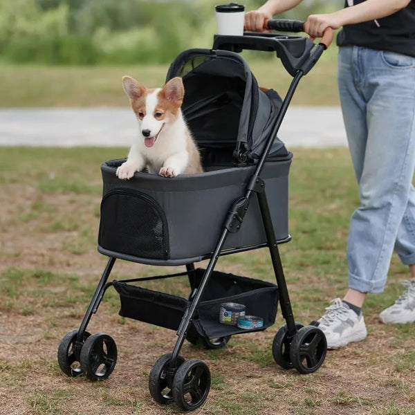 3-in-1 Folding Pet Stroller with Removable Carrier