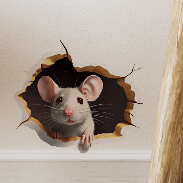 3D Mouse Hole Sticker - Cute Animal Design