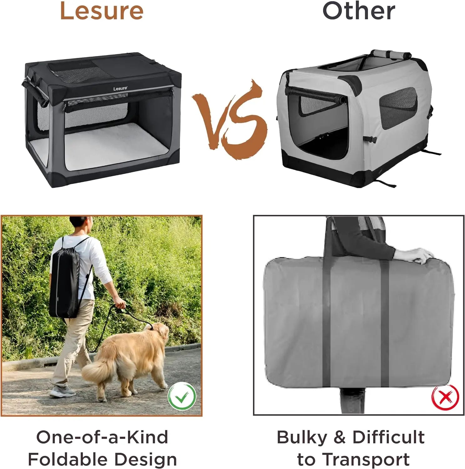 Soft Collapsible Dog Crate - 42" Portable Travel Crate for XL Dogs, 4-Door Foldable