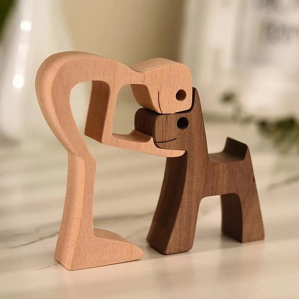 Family Puppy Wood Dog Figurine - Valentine's Day & Christmas Gift