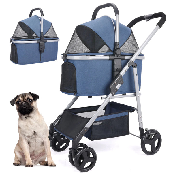 Wedyvko Foldable Pet Stroller & Travel Carrier for Dogs/Cats up to 48 lbs