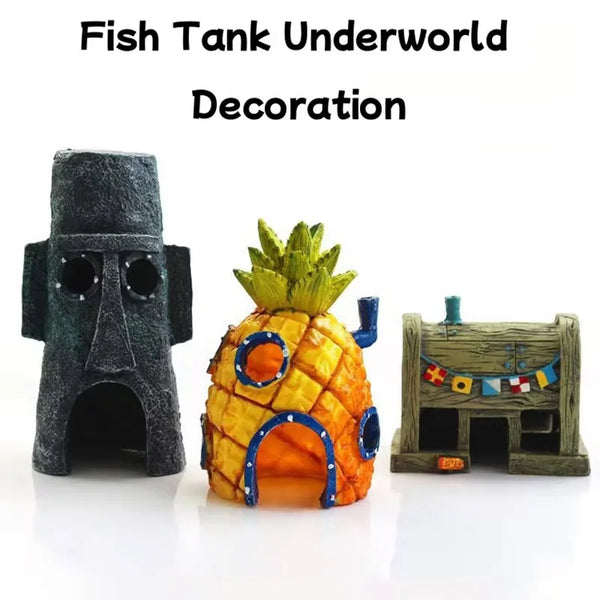 Cartoon Pineapple House Aquarium Decoration – Fun Fish Tank Shelter for Fish & Shrimp