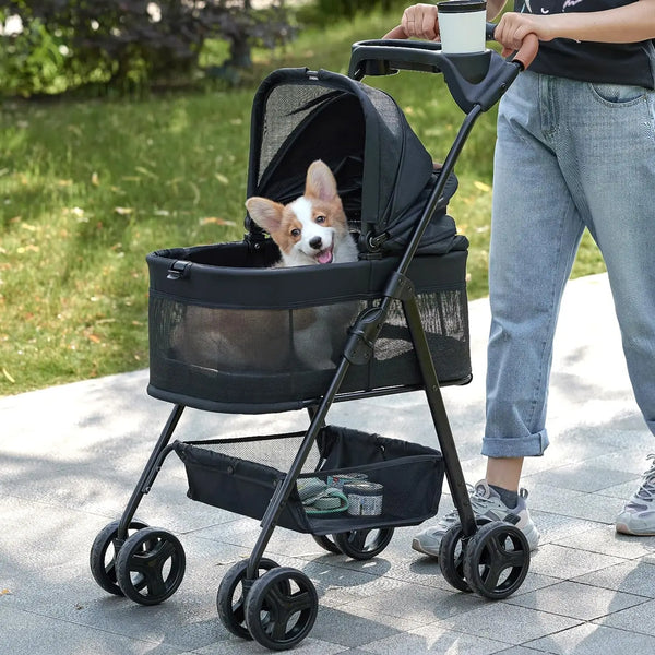 3-in-1 Folding Pet Stroller with Removable Carrier