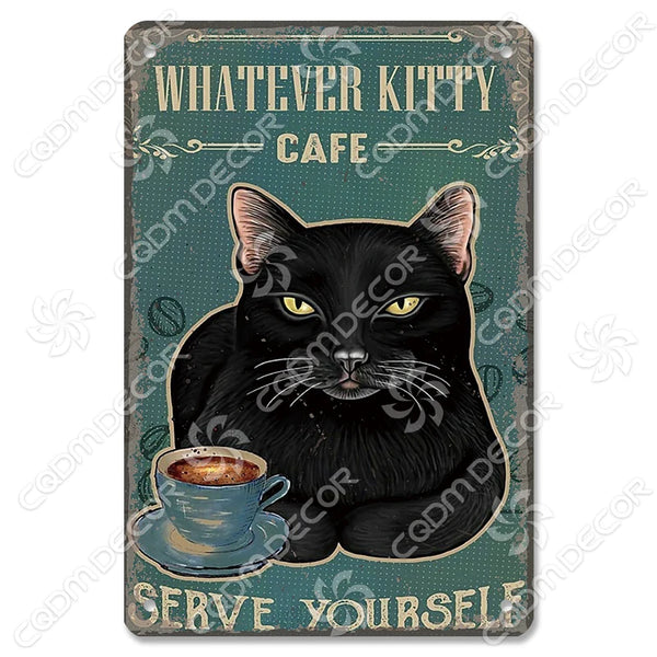 Black Cat Vintage Metal Tin Sign - "Read Books Drink Wine"