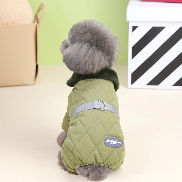 Autumn Winter Teddy Dog Coat with Pull Ring for Large Dogs