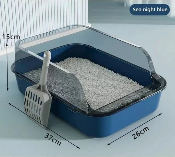 Kitty Sandbox Cat Litter Box - Semi-Enclosed Splashproof Cleaning Basin for Ca