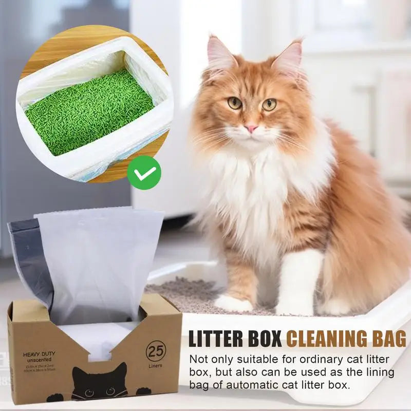 Automatic Cat Litter Box Liner Bags - 25pcs Thick Drawstring Disposal Bags