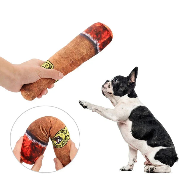 Funny Dog Squeaky Plush Toy - Fake Cigarette